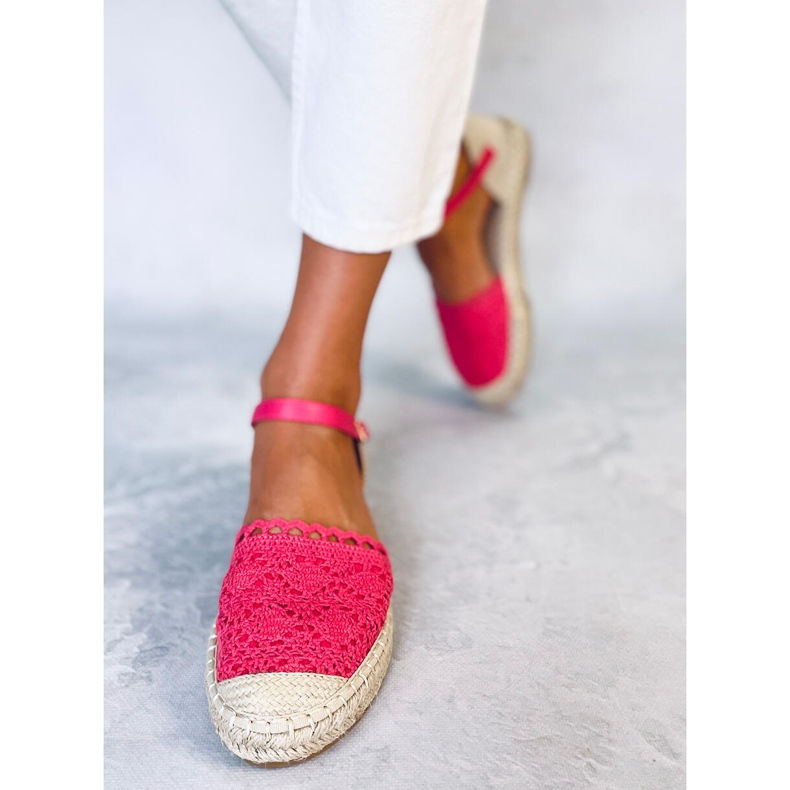 Málna csipke espadrilles L-1067 Red rózsaszín 1