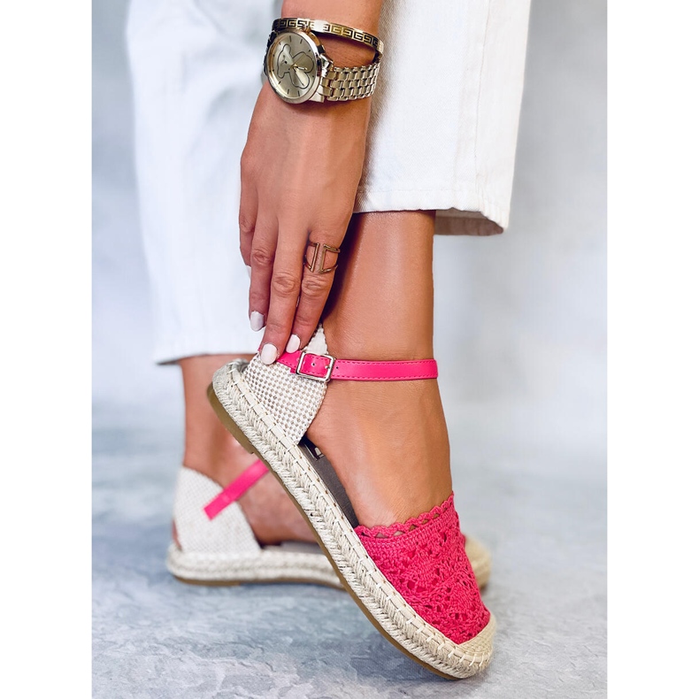 Málna csipke espadrilles L-1067 Red rózsaszín 2