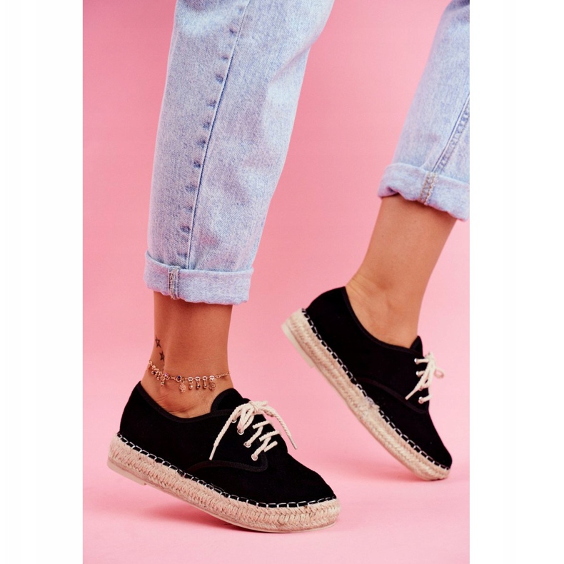 MSMG Női espadrilles fekete Sonya lenvászon platformon 2