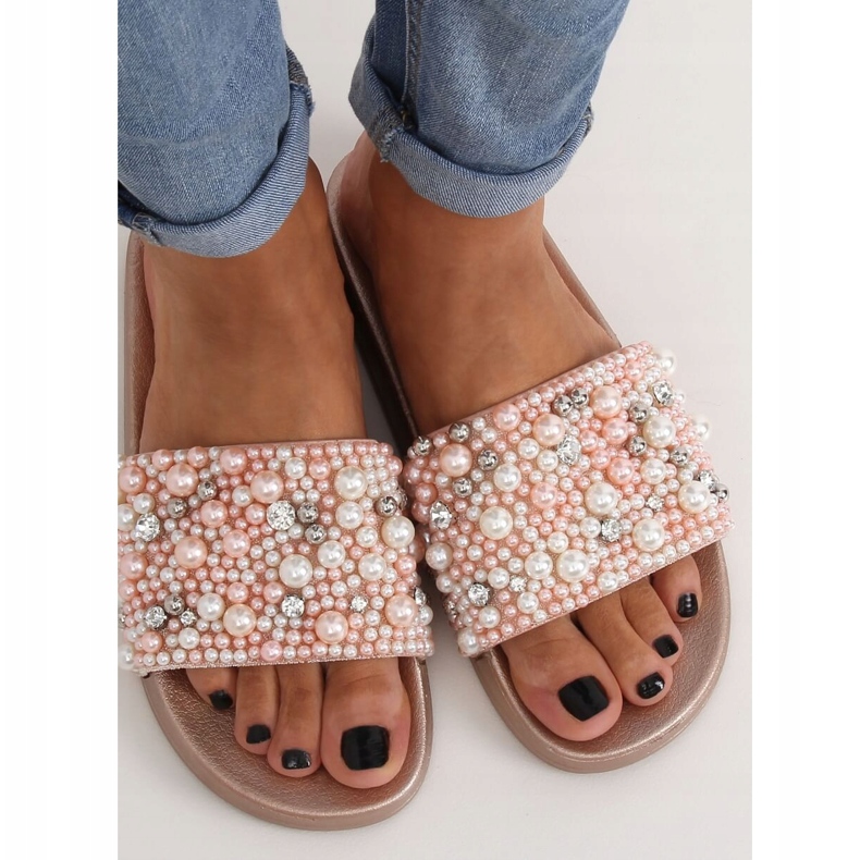 Papucs gyöngyös pezsgővel BG66 Champagne rózsaszín sokszínű 2