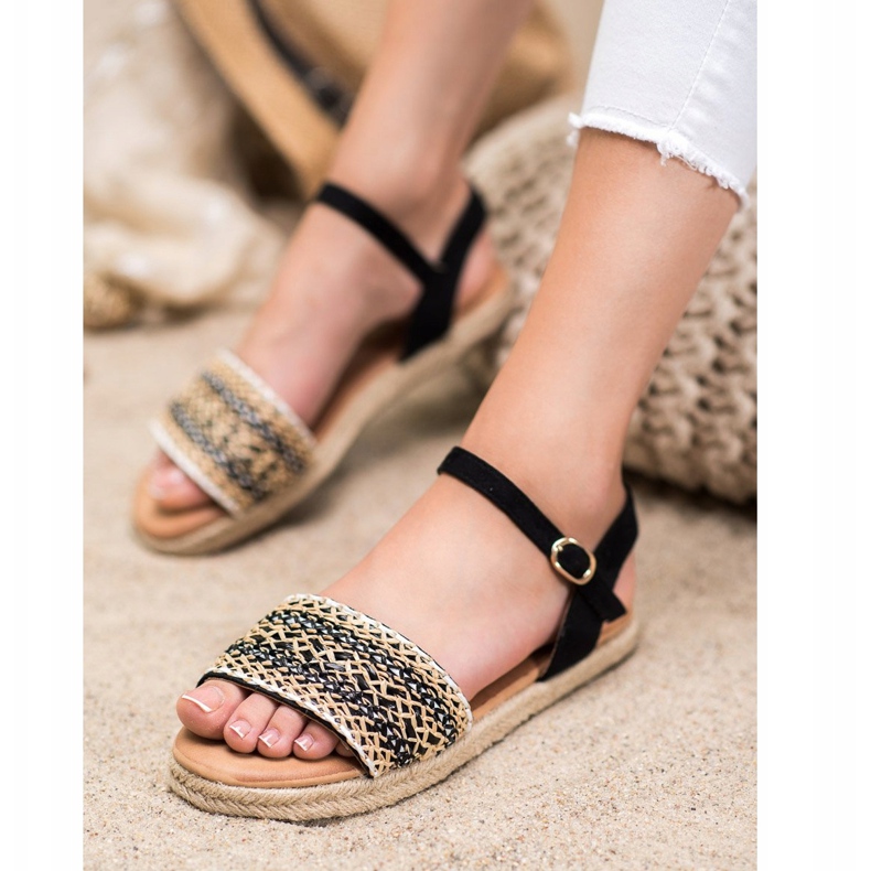 SHELOVET Könnyű fonott szandál bézs fekete 1