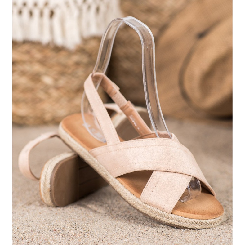 SHELOVET Csúsztatható velúr szandál barna 1