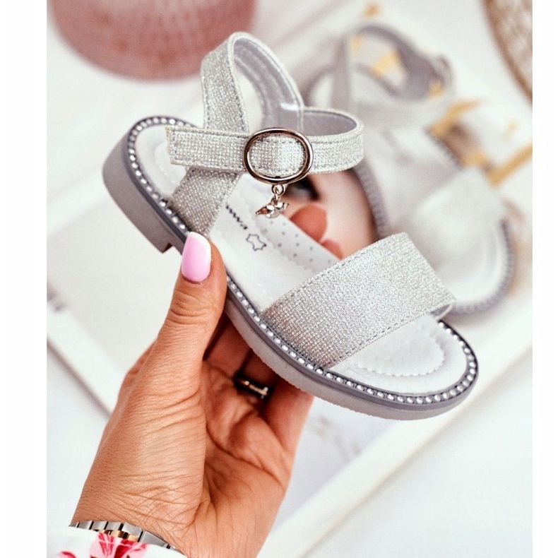 Apawwa Gyermek szandál tépőzáras ezüst Brocade Verden szürke 1