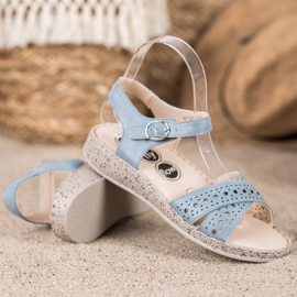 SHELOVET Kényelmes szandál a platformon kék 2