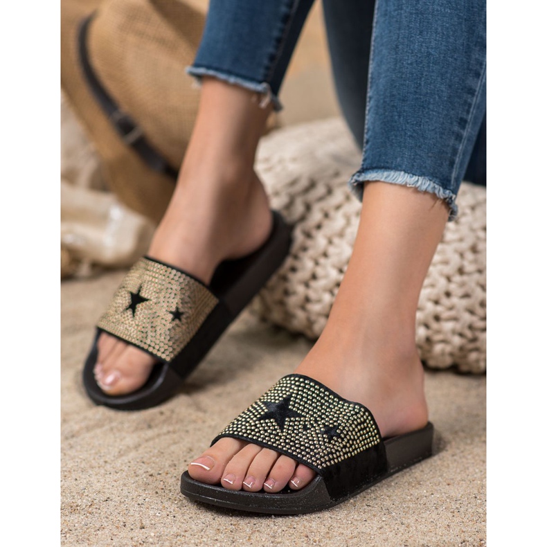 SHELOVET Velúr papucs csillagokkal fekete 1