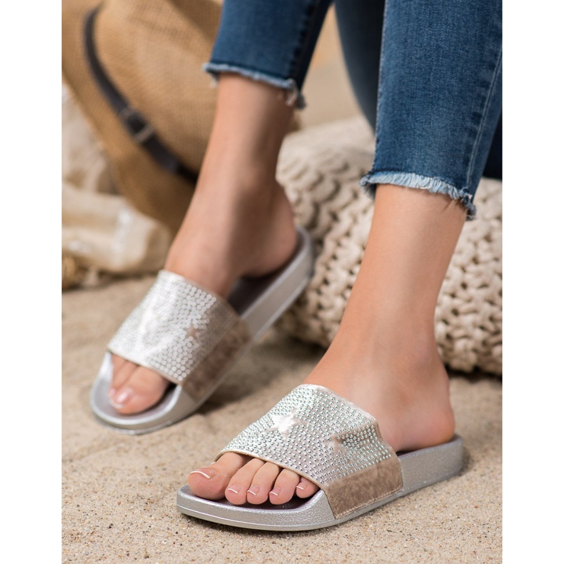 SHELOVET Velúr papucs csillagokkal szürke 1