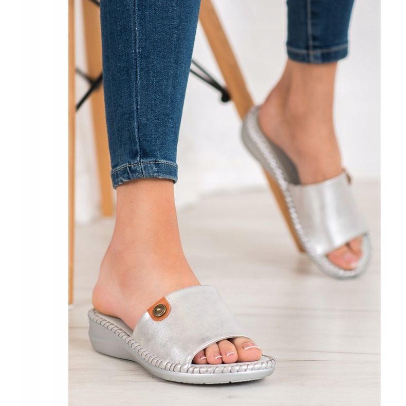 J. Star Alkalmi Eco bőr papucs szürke 2