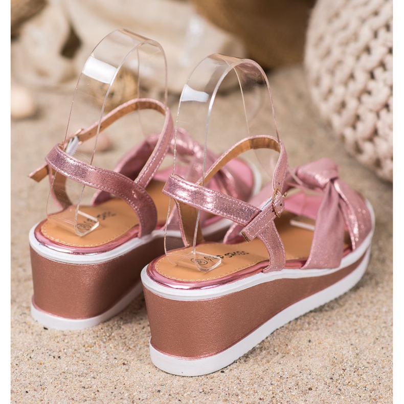 SHELOVET Fényes ék szandál rózsaszín 1