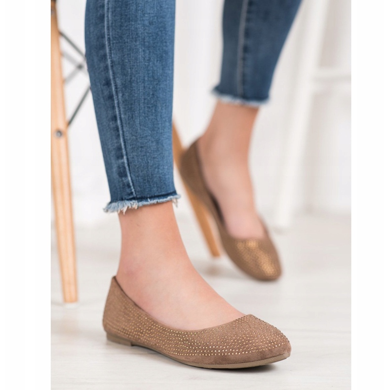 Diamantique Velúr balerinák kristályokkal barna 2