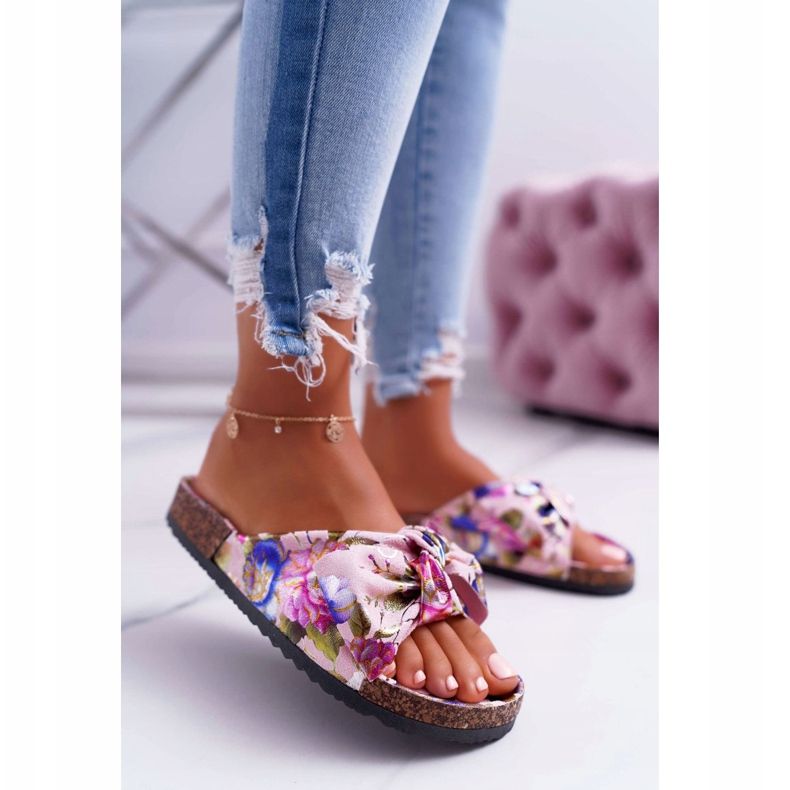 PS1 Női rózsaszín papucs a parafa virágokon Wendy íja sokszínű 1