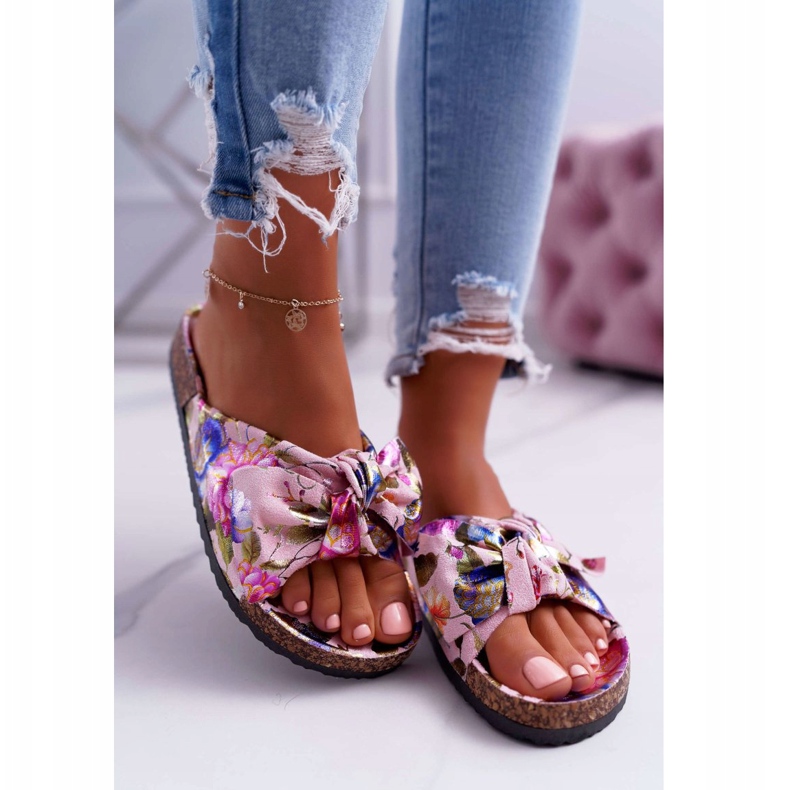 PS1 Női rózsaszín papucs a parafa virágokon Wendy íja sokszínű 2