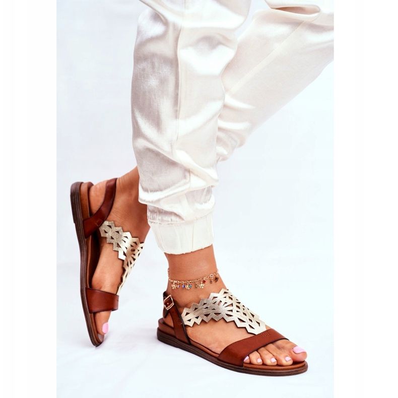 Női szandál Flat Sergio Leone Brown SK035 barna ezüst 2