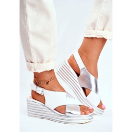 Női szandál az ék Sergio Leone fehér SK328 szürke 2