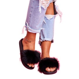 Női papucs természetes szőrmével, fekete naturissal 3