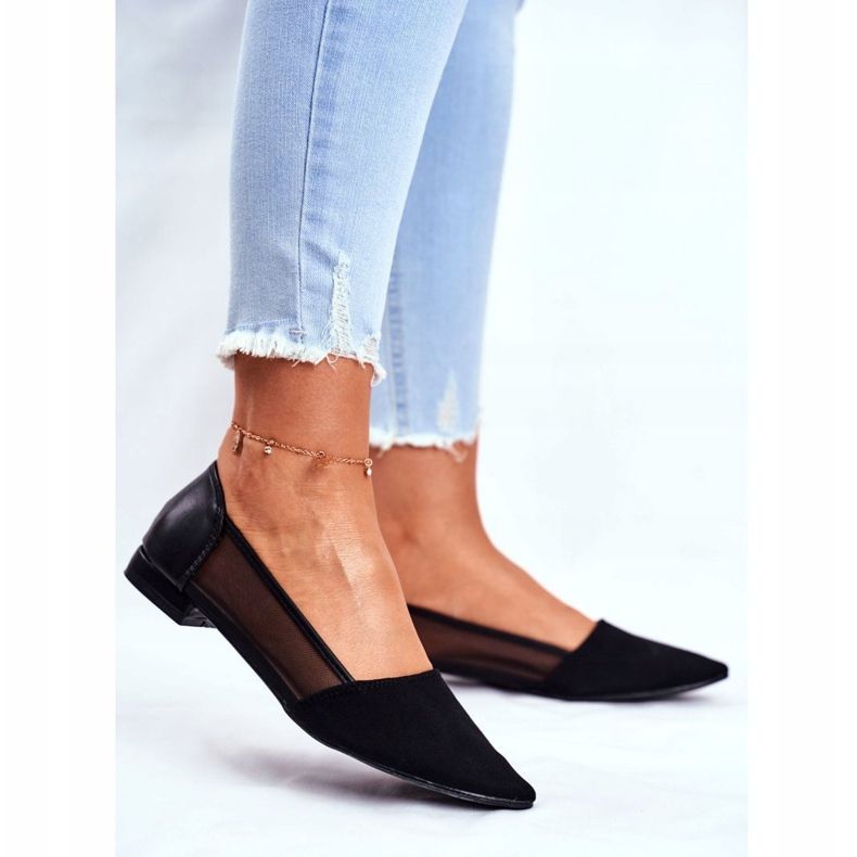 EVE Női balerinák hálós velúr velúr fekete szálkával 2