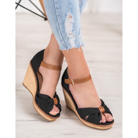 SHELOVET Magas sarkú szandál fekete 2