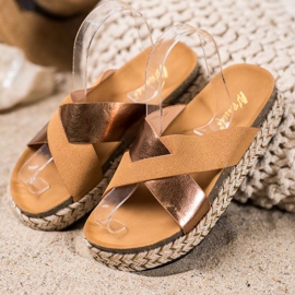 SHELOVET Papucs a platformon barna sárga 1