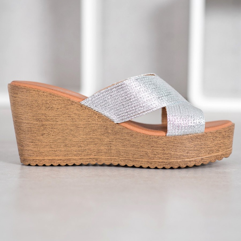 Renda Ezüst ék papucs szürke 1