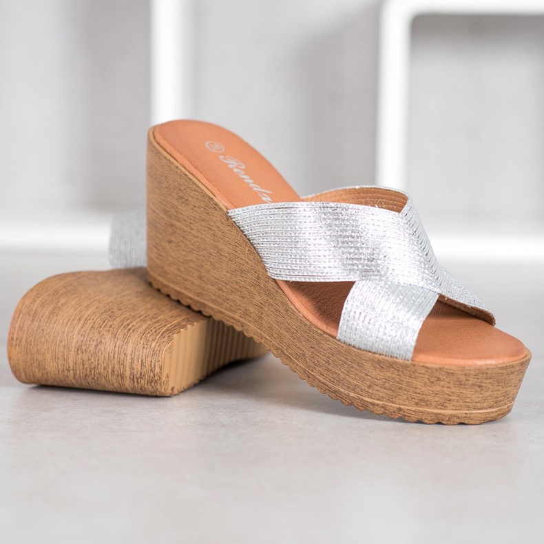 Renda Ezüst ék papucs szürke 2