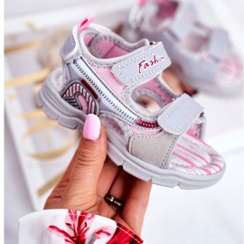 PL1 Gyermek szandál tépőzáras szürke Grobinóval rózsaszín 1