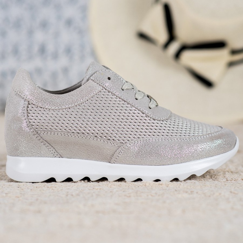 VINCEZA fényes bőr cipők szürke 2