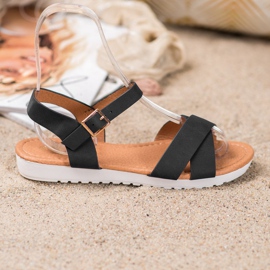 SHELOVET Kényelmes textil szandál fekete 2