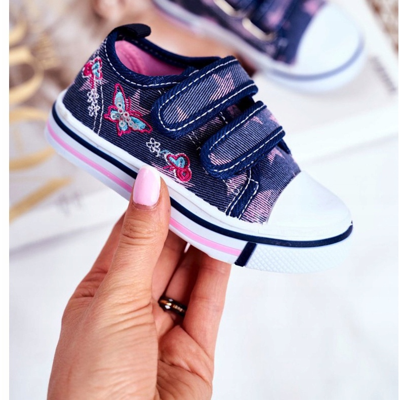 Le Scarpe Gyerekcipők Navy Blue Junalo Velcro sötétkék rózsaszín 2