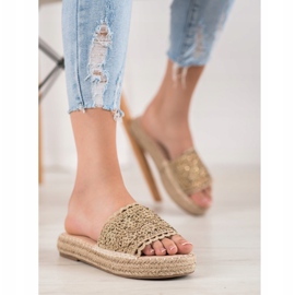 Small Swan Papucs kristályokkal bézs 2