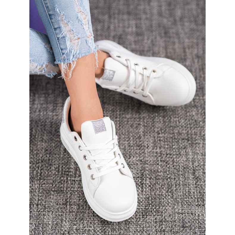 SHELOVET Cipők csillogó betétekkel fehér szürke 1
