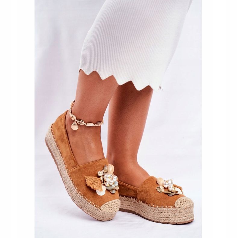 PS1 Női espadrilles a Camel Denver ágynemű platformon barna 1