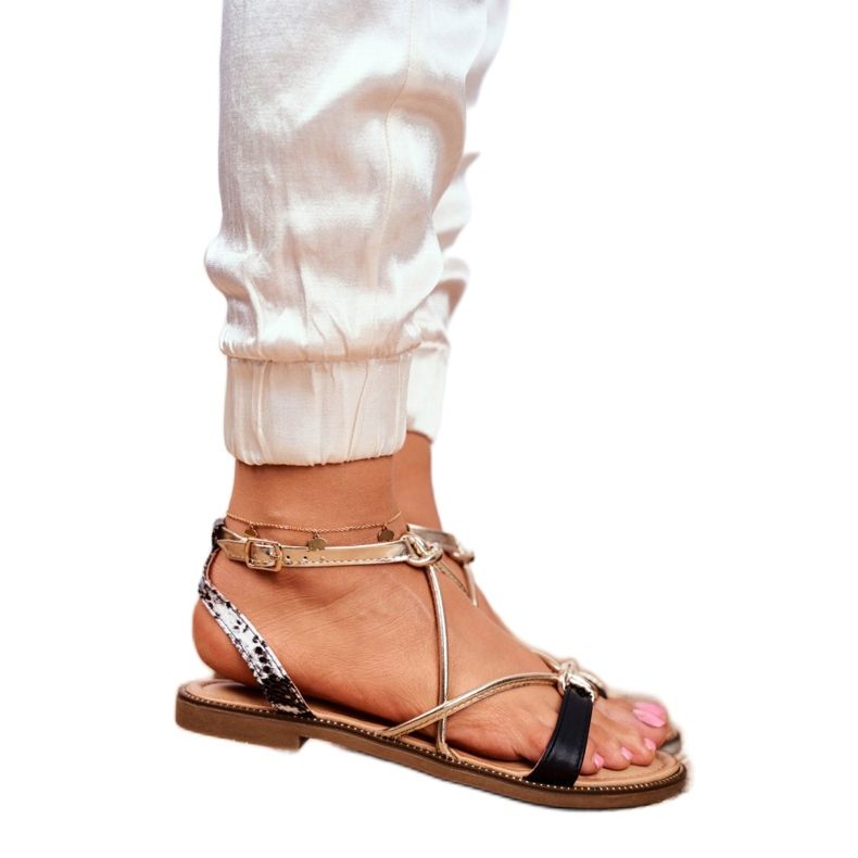 S.Barski Női szandál lapos fekete és arany Barski Samim sárga 2