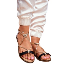 S.Barski Női szandál lapos fekete és arany Barski Samim sárga 1