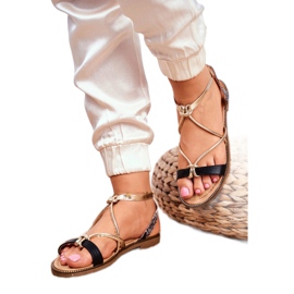 S.Barski Női szandál lapos fekete és arany Barski Samim sárga 3