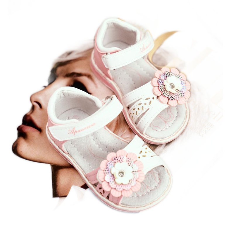 Apawwa Gyermek szandál tépőzáras rózsaszín minóval fehér 1