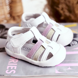 Apawwa Gyermek szandál tépőzáras csillogó fehér Ontario rózsaszín aranysárga 1