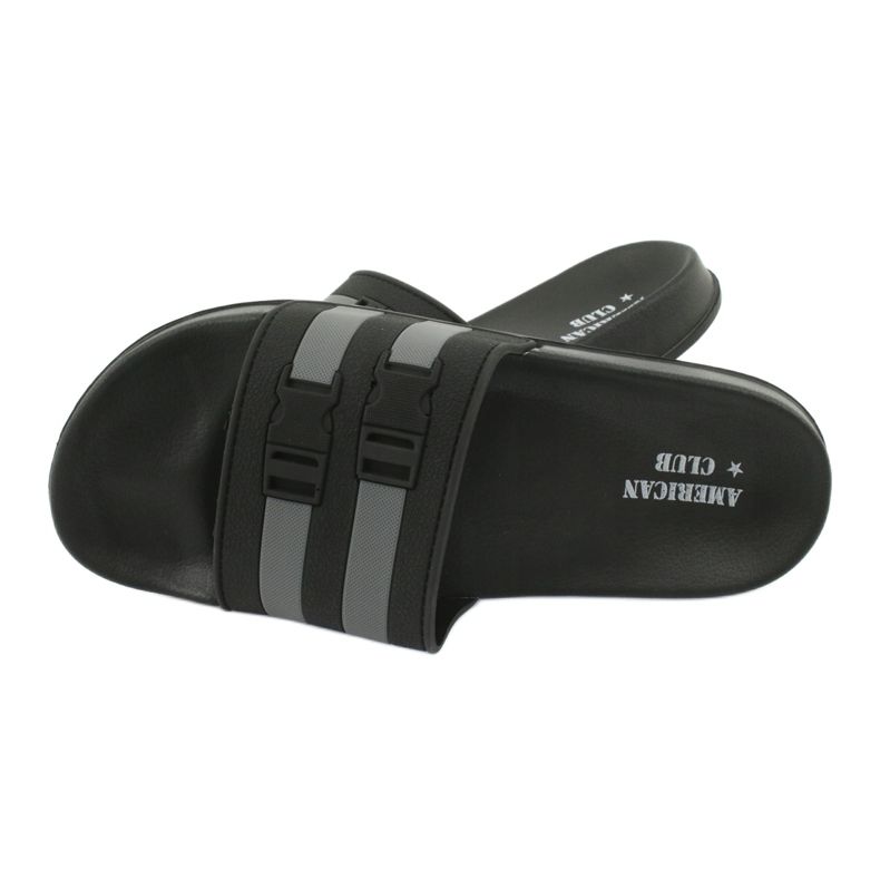 American Club Amerikai NH15 férfi kétcsíkos úszómedence papucs fekete szürke 3