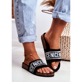 EVE Női fekete papucs parafán BeNice strasszokkal 2