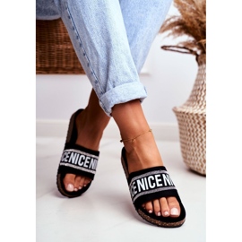 EVE Női fekete papucs parafán BeNice strasszokkal 1