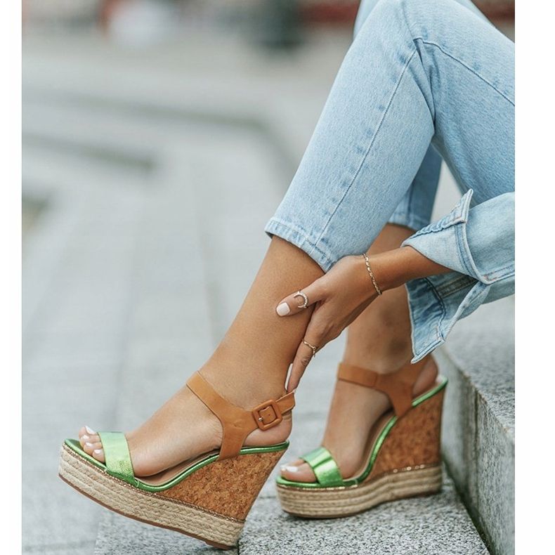 Zöld espadrilles ék szandál VB76063 bézs 2