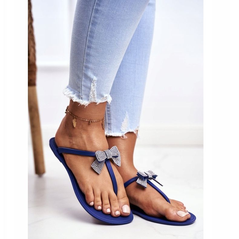 LU BOO Női gumi papucsok Navy Blue Flip-flops Bows Georgia sötétkék 1