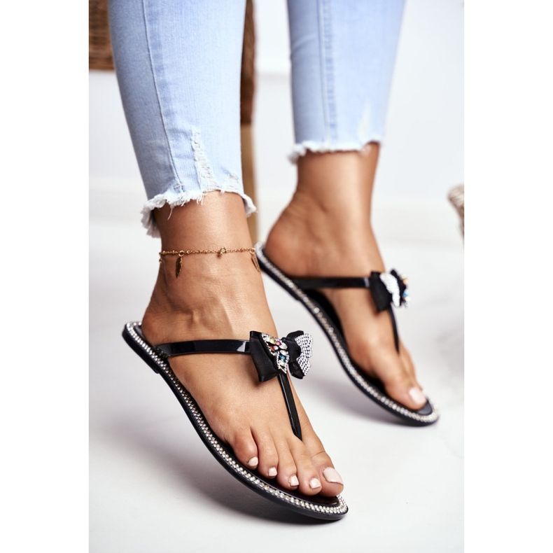 LU BOO Női gumi papucs Fekete papucs Lissy strassz 1