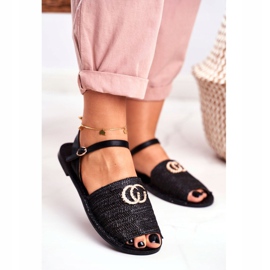 Fekete női lapos szandál Lu Boo fonott Felicia 1