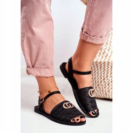 Fekete női lapos szandál Lu Boo fonott Felicia 2