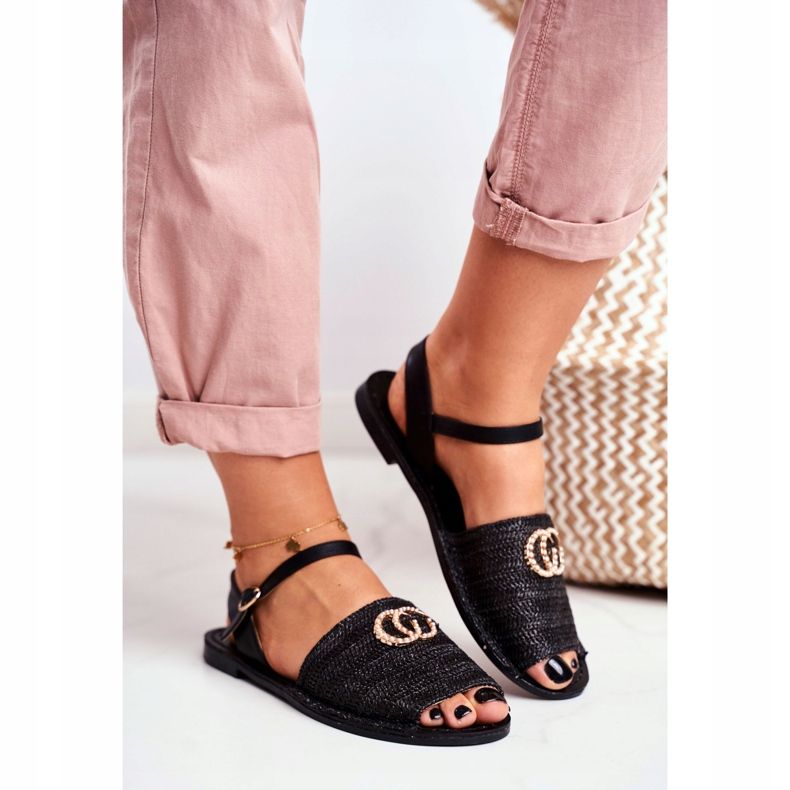 Fekete női lapos szandál Lu Boo fonott Felicia 2