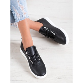 SHELOVET Áttört cipők Eco bőrrel fekete 1