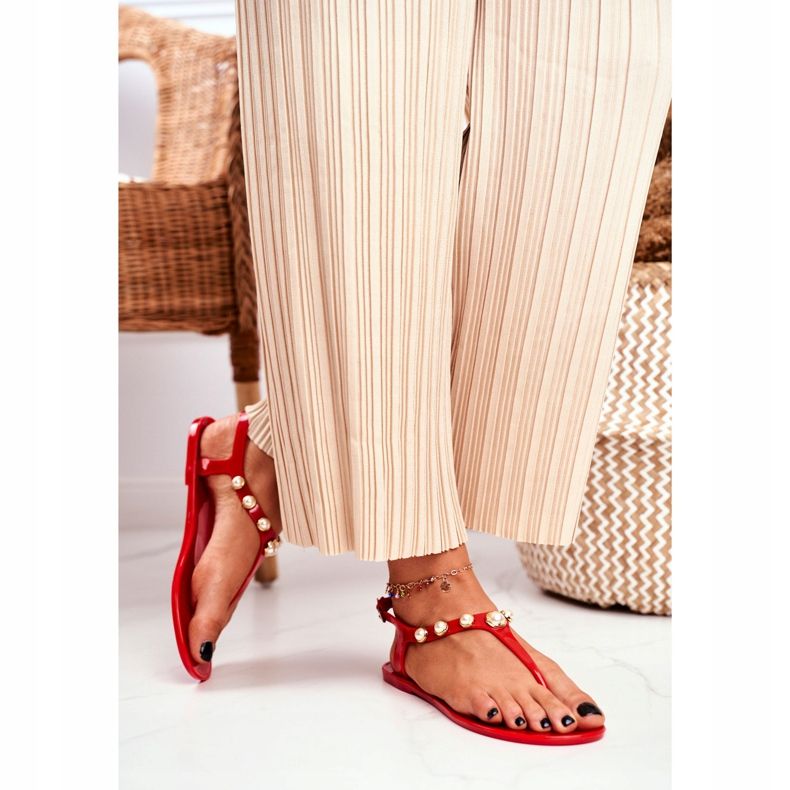 LU BOO Női gumiszandál Piros papucs gyöngy Denise 2