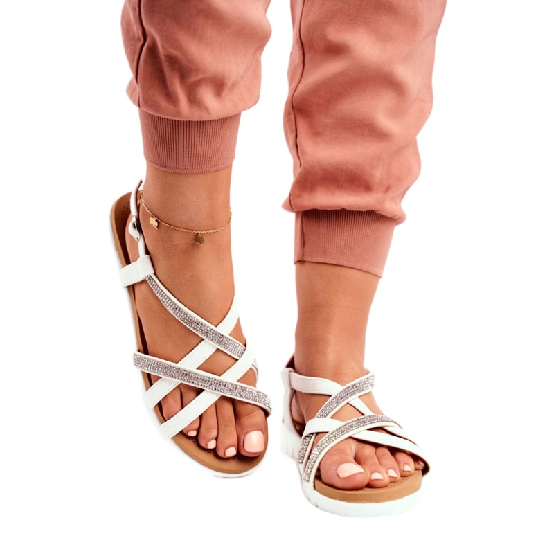 Női szandál Lu Boo köbös cirkóniával 406-6 White Feen fehér szürke 3