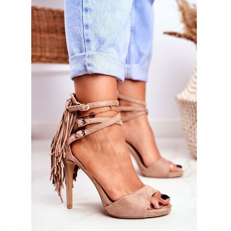 LU BOO Női szandál egy magas sarkú gladiátor bézs karneválon 1