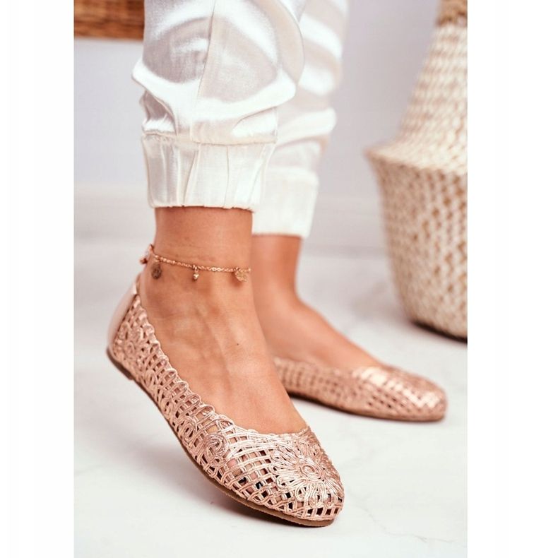 Lu Boo női balerinák rózsa arany áttört fonott hordozható rózsaszín 1