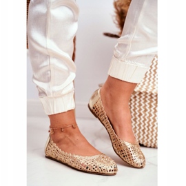 Lu Boo női balerinák arany áttört fonott hordozható aranysárga 1